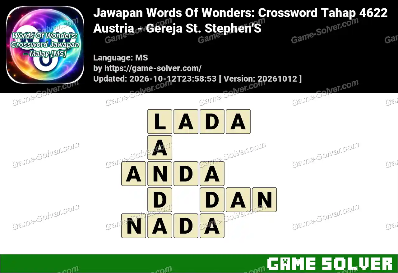 Jawapan Words Of Wonders: Crossword Tahap 4622 – Austria – Gereja St. Stephen’S